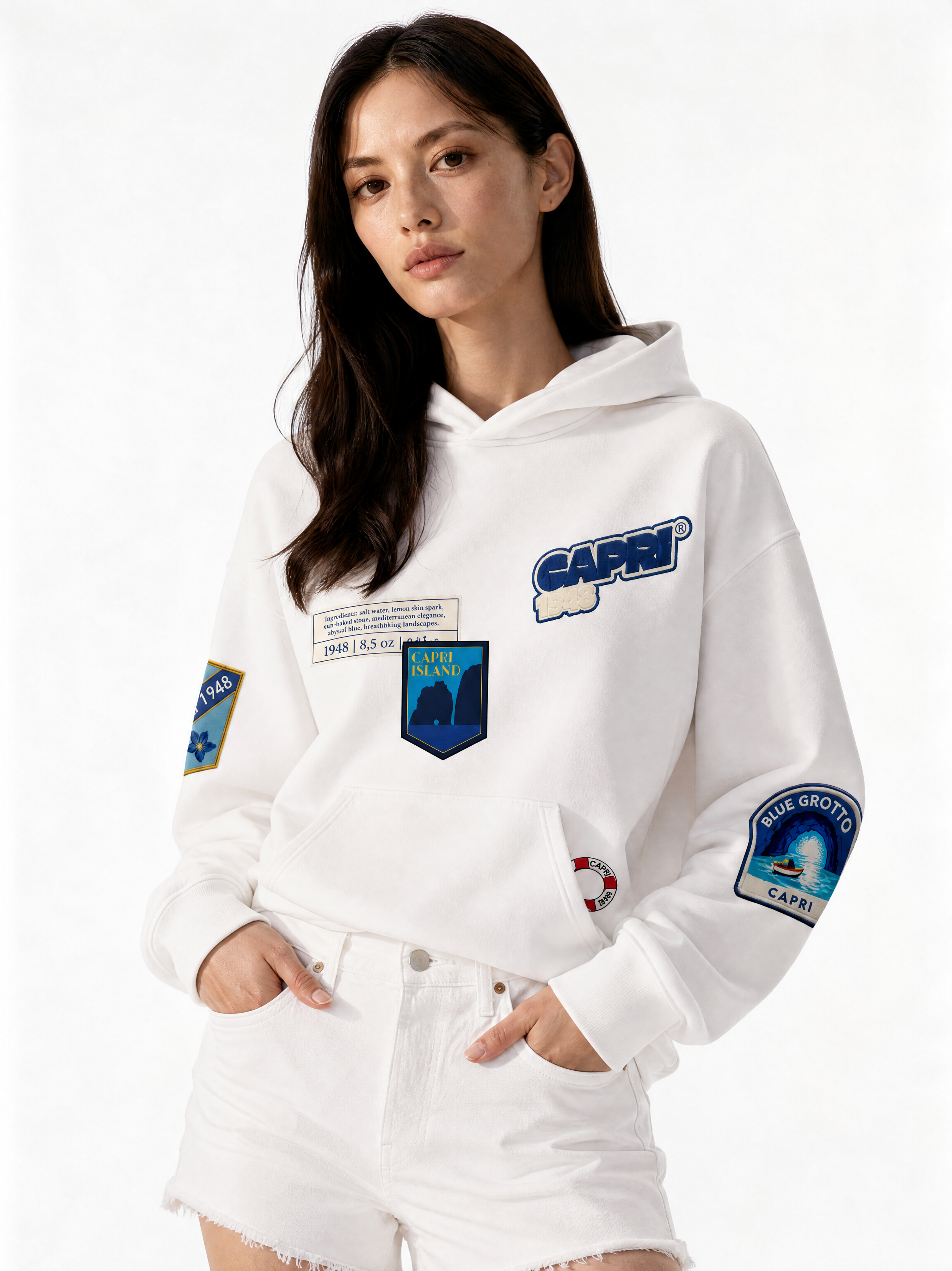 Capri Multi-Patch Hoodie mid shot - unisex hoodie by Capri®
