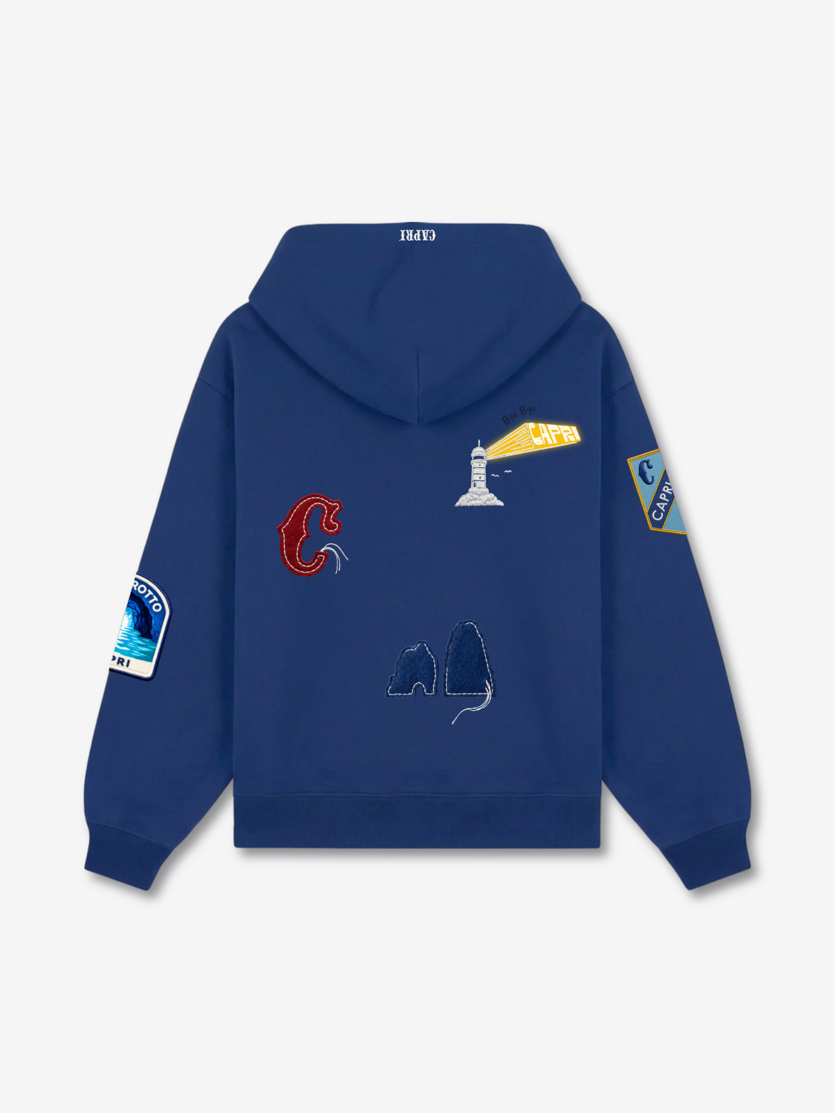 Capri Multi-Patch Hoodie royal blue back view - unisex hoodie by Capri®