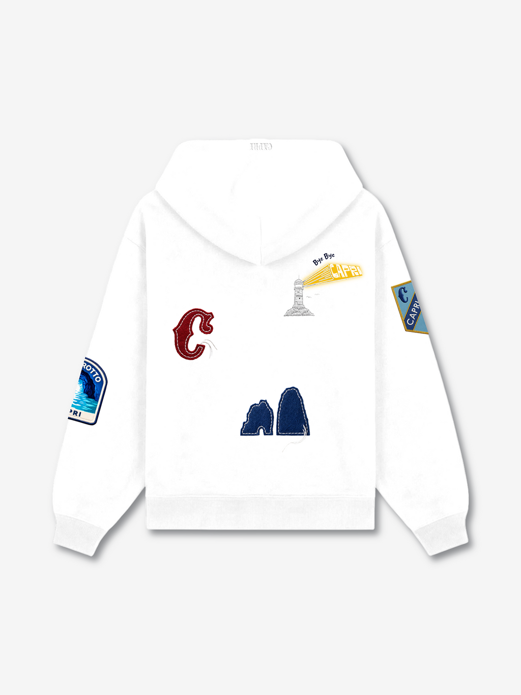 Capri Multi-Patch Hoodie white back view - unisex hoodie by Capri®