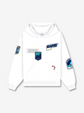 Capri Multi-Patch Hoodie white front view - unisex hoodie by Capri®