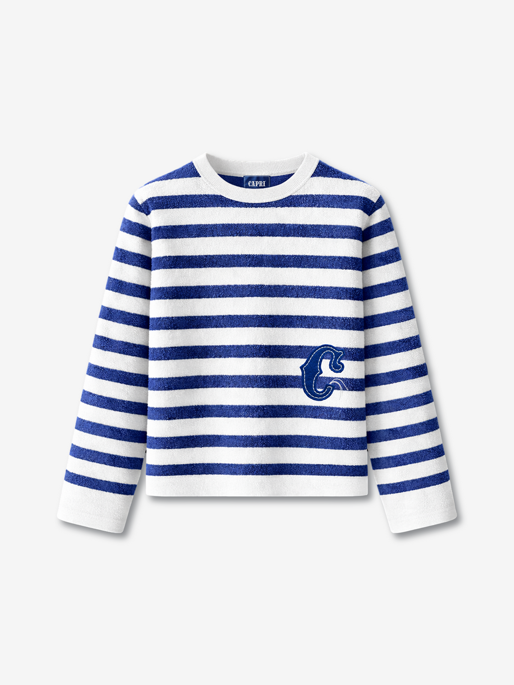 Capri Striped Terry LS Tee front view - unisex long sleeve by Capri®