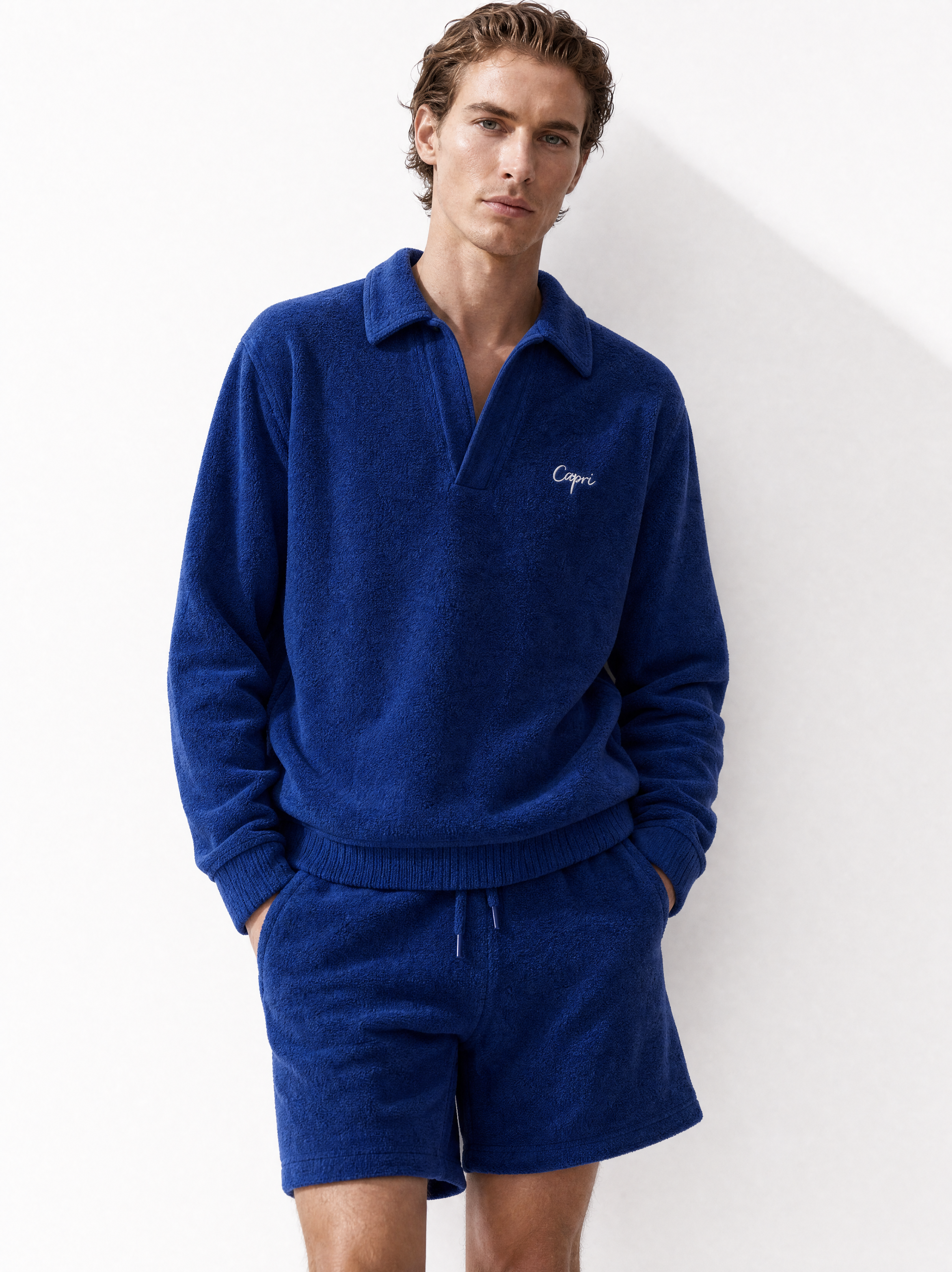 Capri Terry Long Sleeve Polo mid shot - unisex polo by Capri®