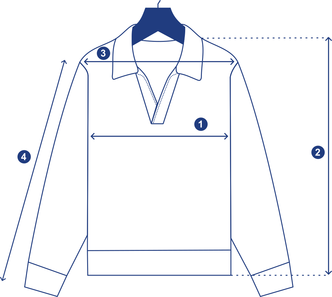 Long Sleeve Polo (Unisex) measurement diagram